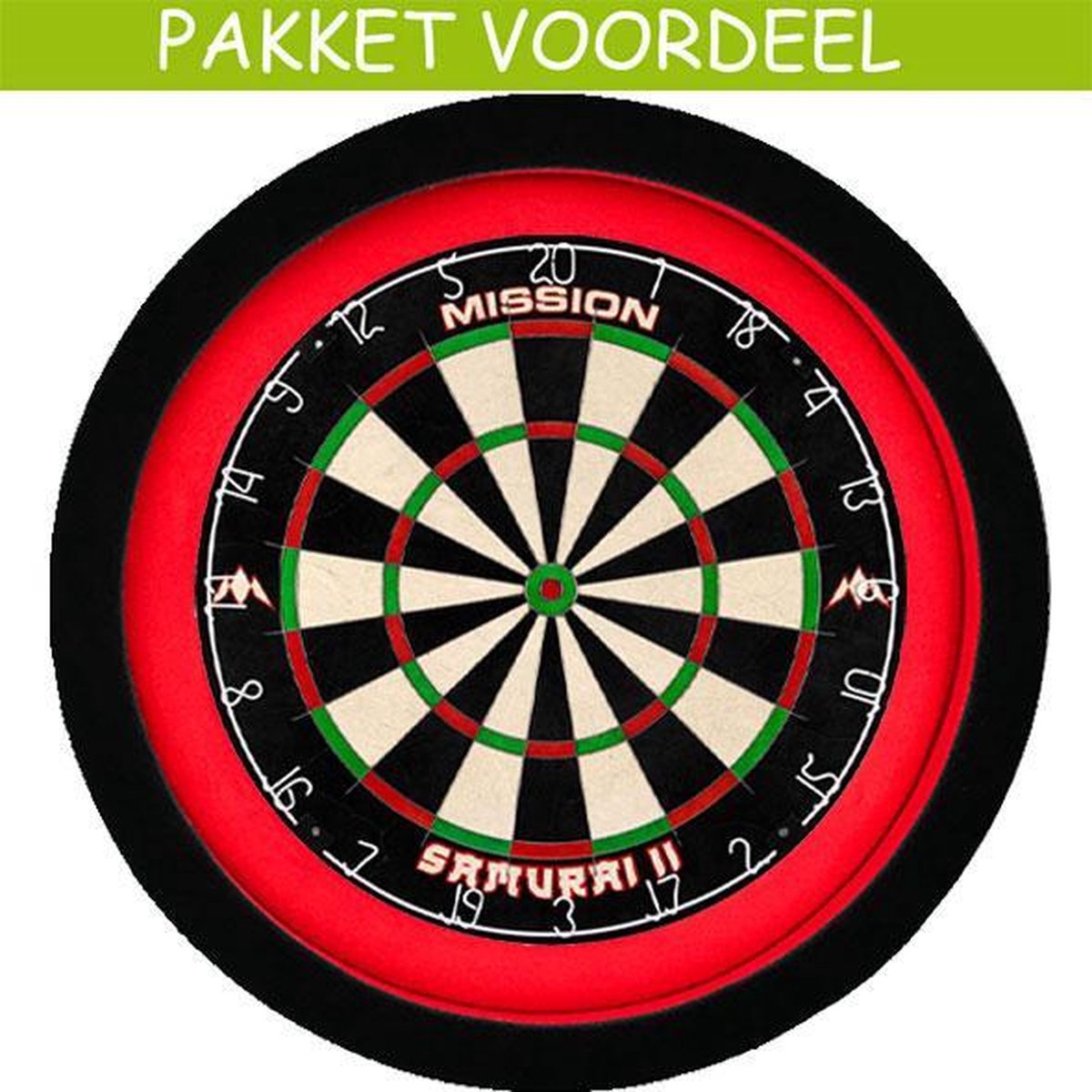 Dartbord Verlichting Voordeelpakket Deluxe + Mission Samurai 2 + Dartbordverlichting Deluxe(Rood - Zwart)