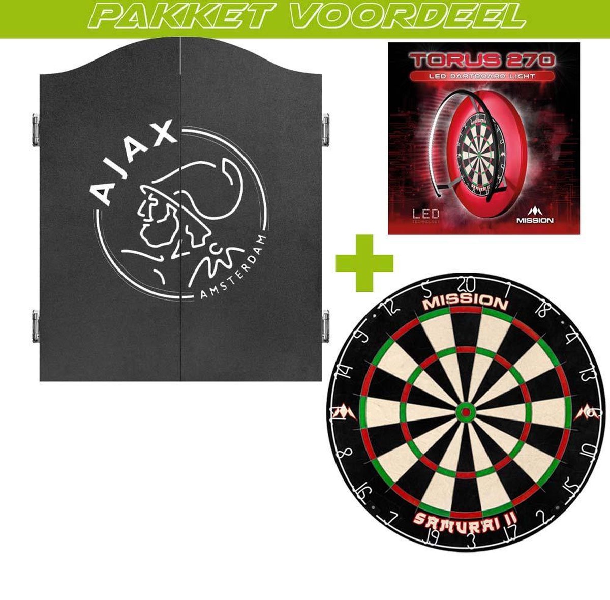 Dartkabinet Voordeelpakket+Ajax Kabinet DeLuxe+Mission Samurai 2+Met Mission Torus 270