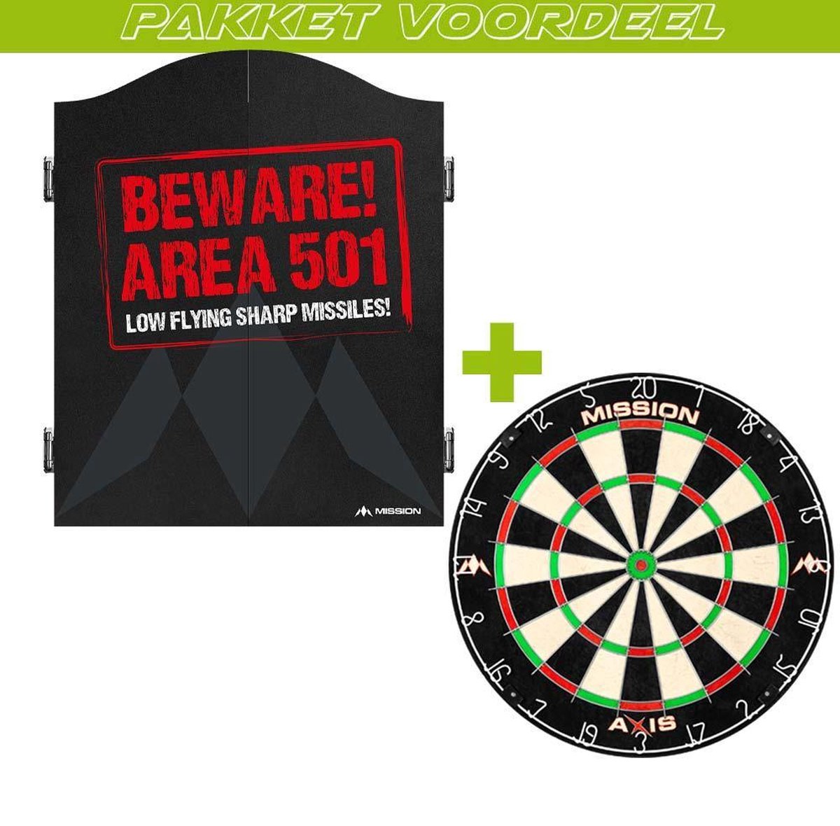 Dartkabinet Voordeelpakket+Mission Beware 501+Mission Axis+Exclusief verlichting