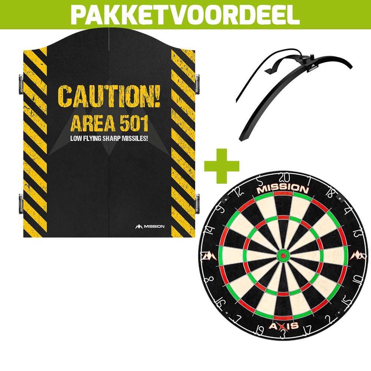 Dartkabinet Voordeelpakket+Mission Caution 501+Mission Axis+Met Mission Torus 100