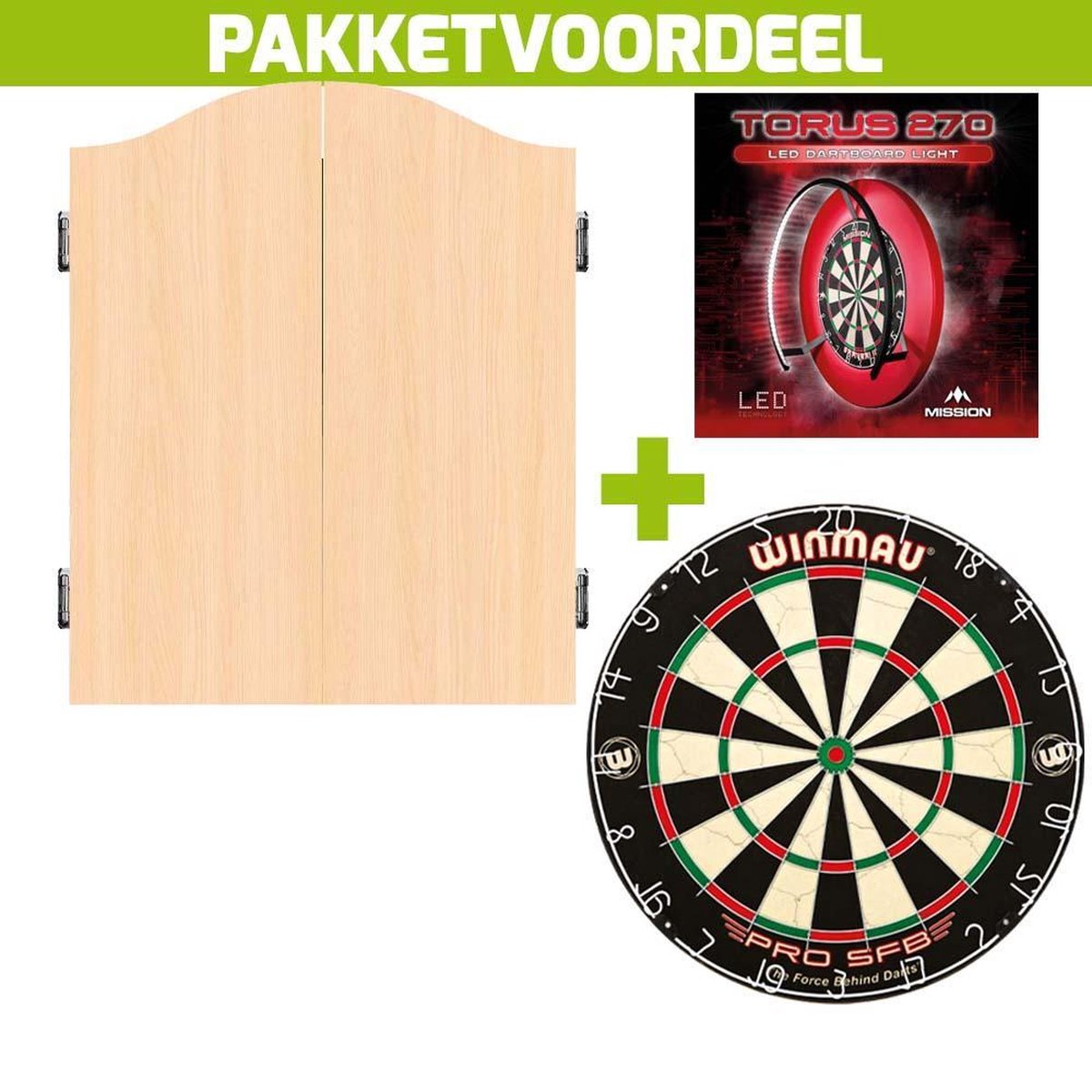 Dartkabinet Voordeelpakket+Mission Deluxe Light Oak+Pro SFB+Met Mission Torus 270 +  + Pro SFB