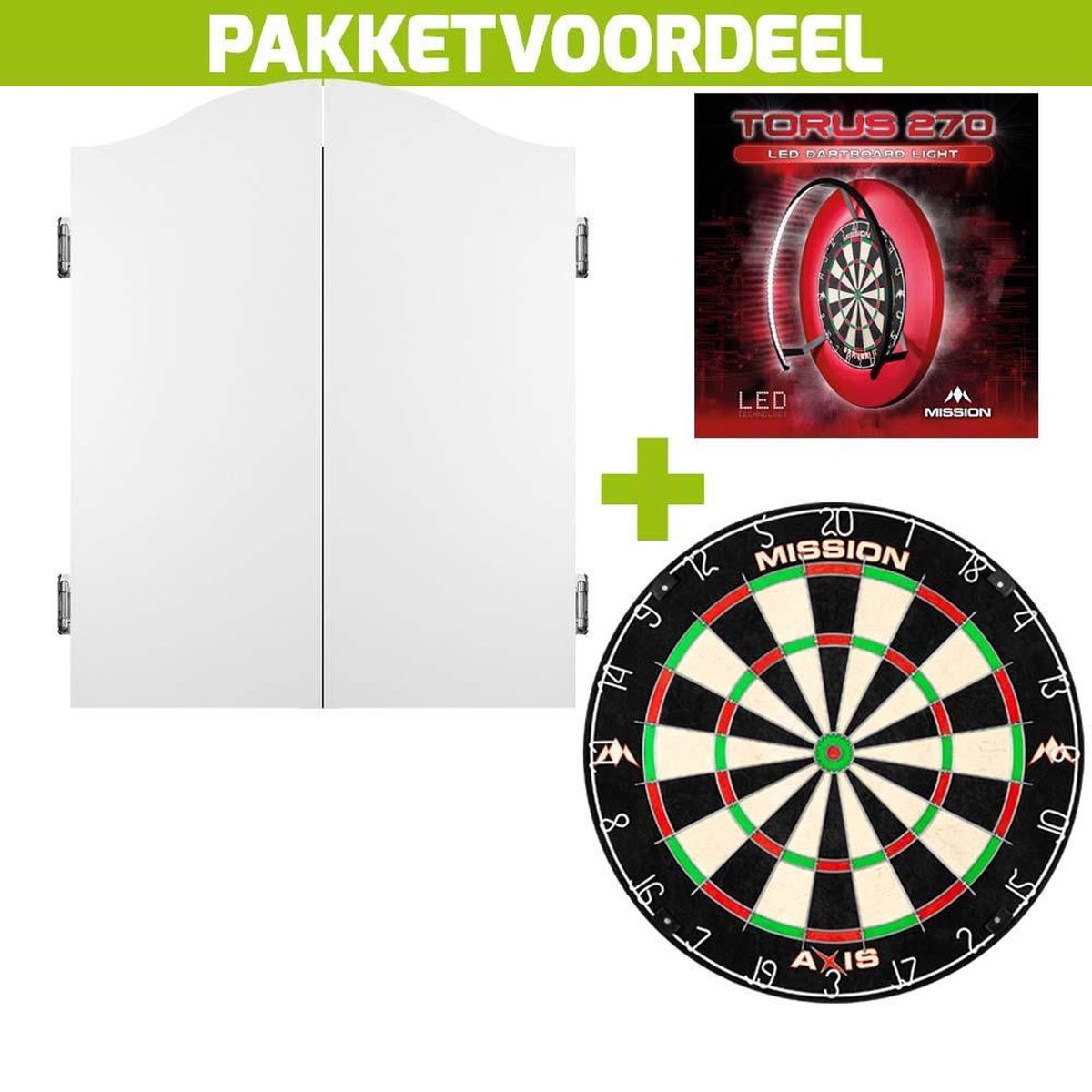 Dartkabinet Voordeelpakket+Mission Deluxe Plain White+Mission Axis+Met Mission Torus 270