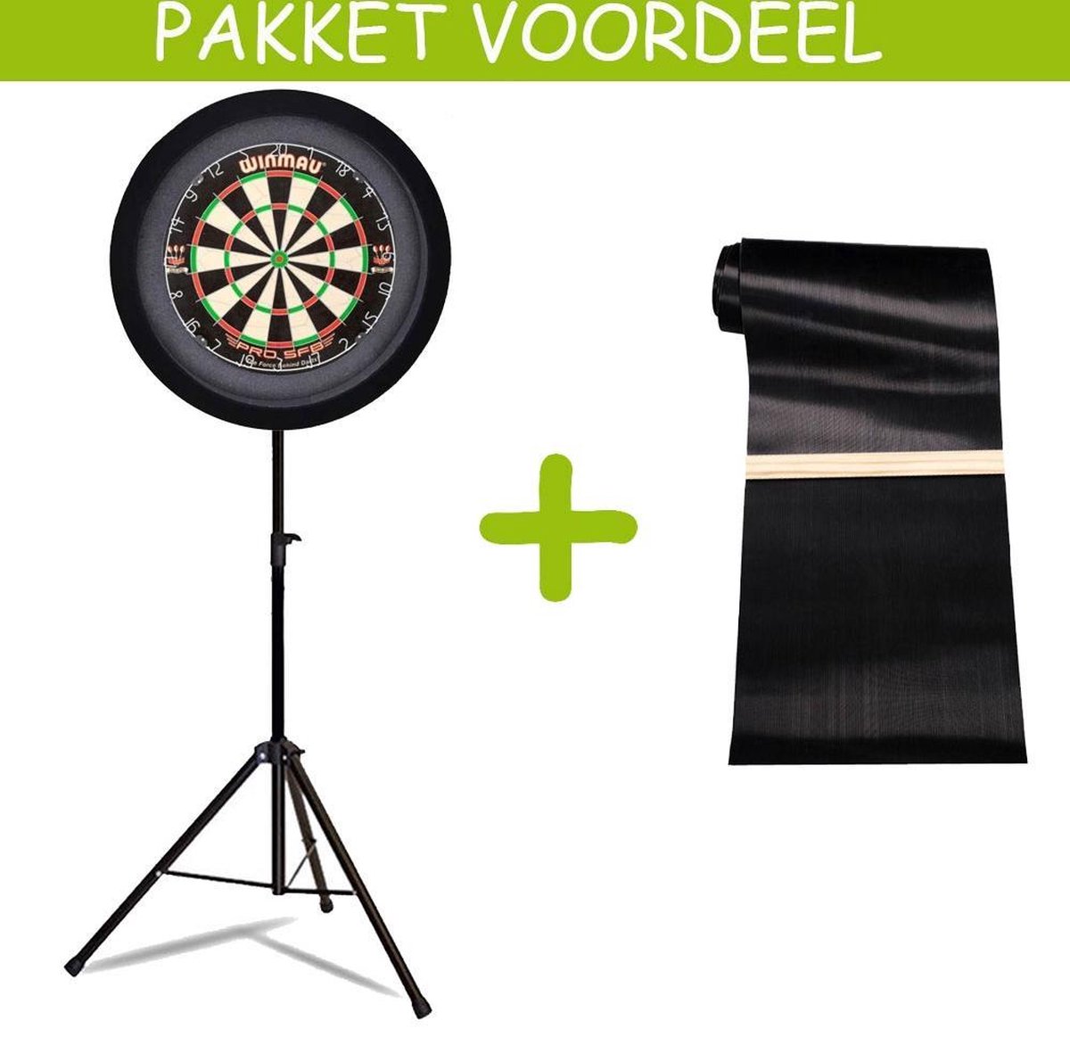 Lena Heavy Duty Dartstandaard-Pro SFB- 300 x 90 incl Oche-Dartbordverlichting Basic Zwart