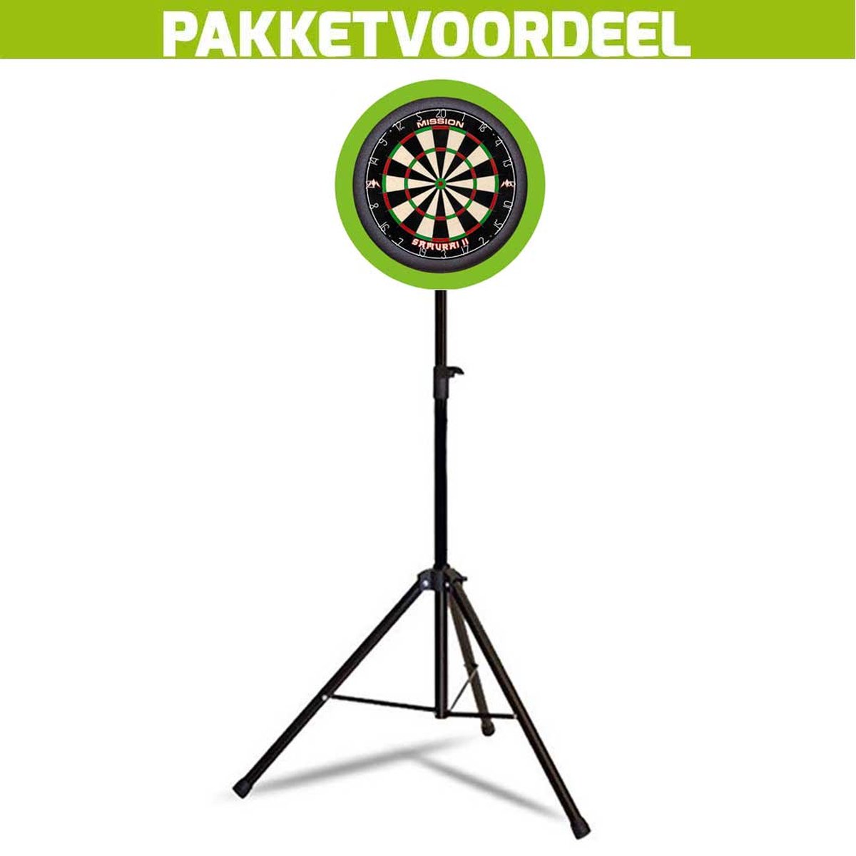 Mobiele Dartbaan VoordeelPakket + Mission Samurai 2 + Dartbordverlichting Basic (Lime)