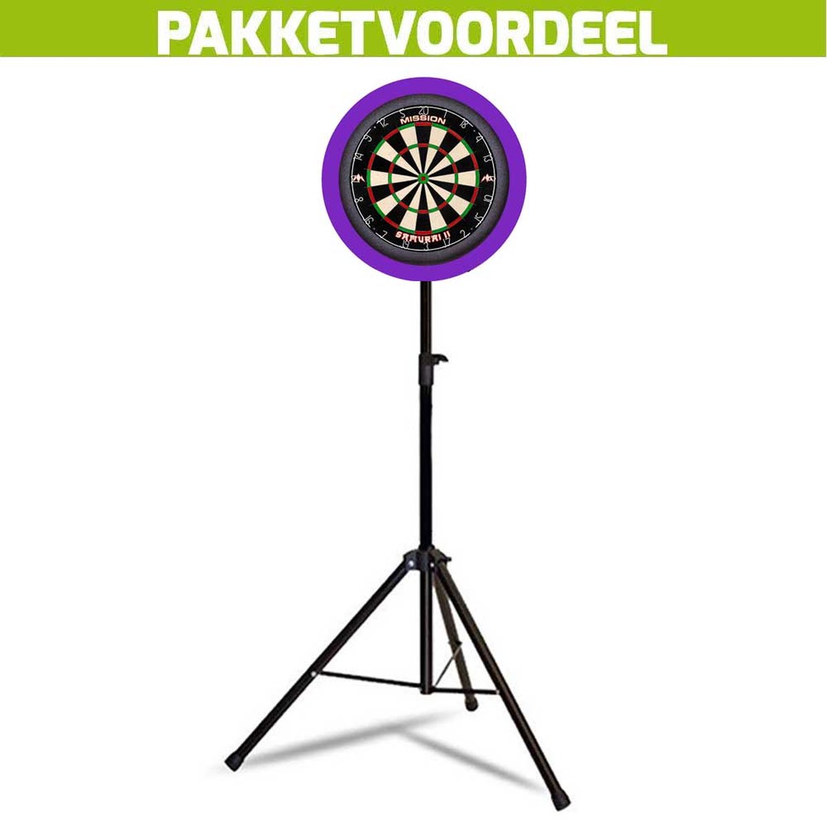 Mobiele Dartbaan VoordeelPakket + Mission Samurai 2 + Dartbordverlichting Basic (Paars)