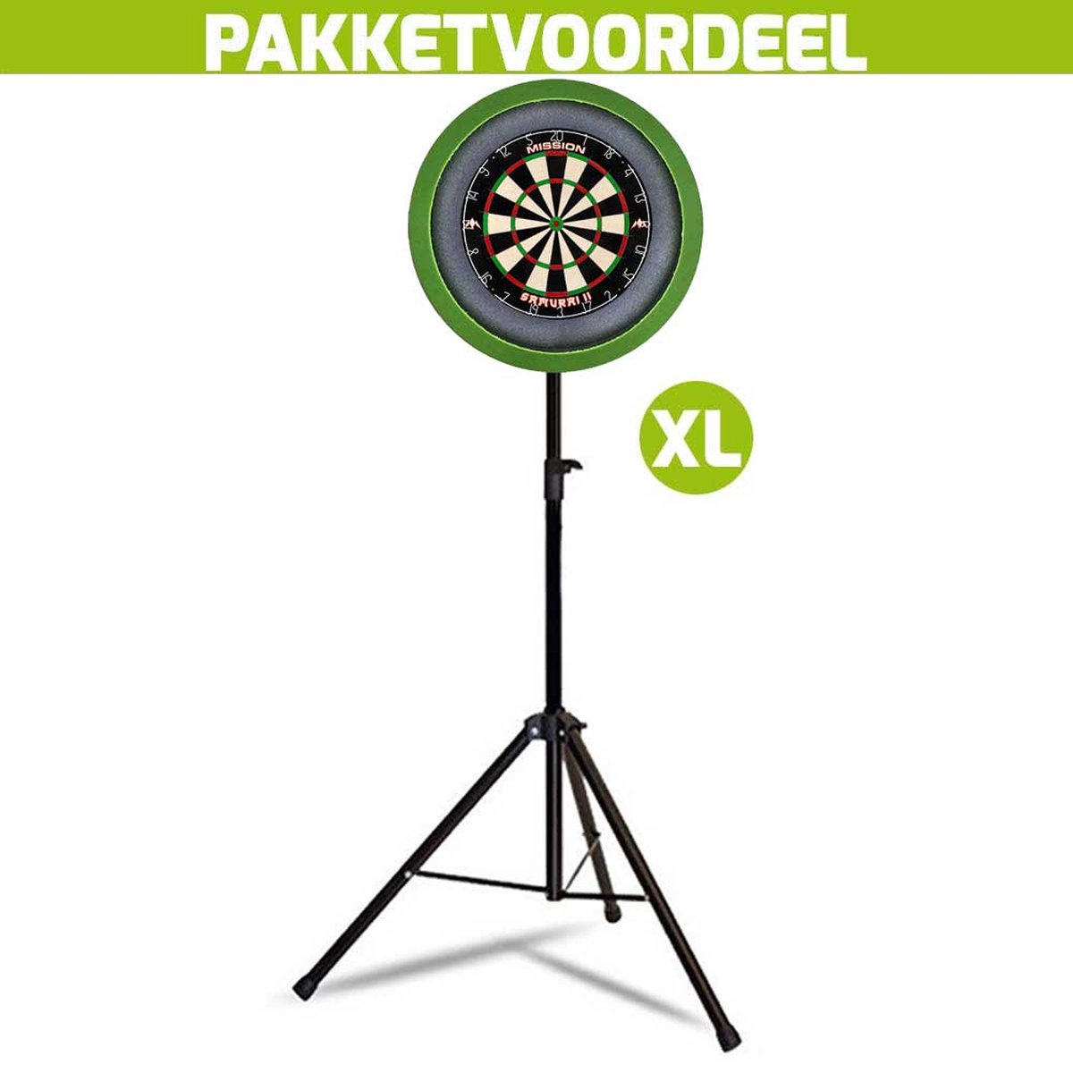 Mobiele Dartbaan VoordeelPakket + Mission Samurai 2 + Dartbordverlichting Basic XL (Lime)