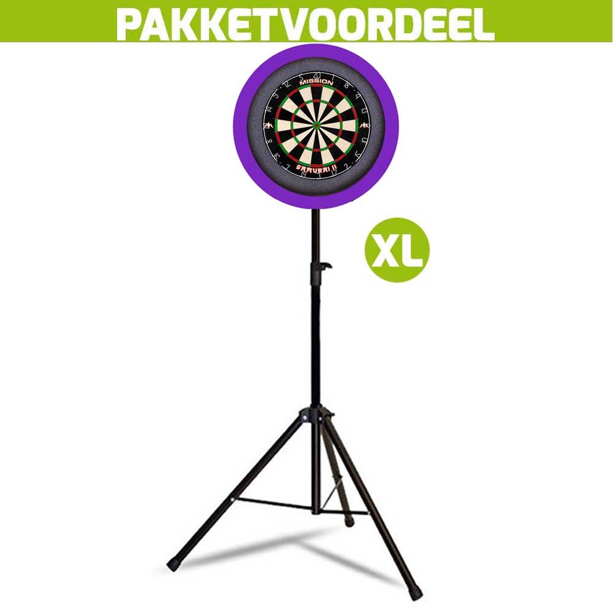 Mobiele Dartbaan VoordeelPakket + Mission Samurai 2 + Dartbordverlichting Basic XL (Paars)