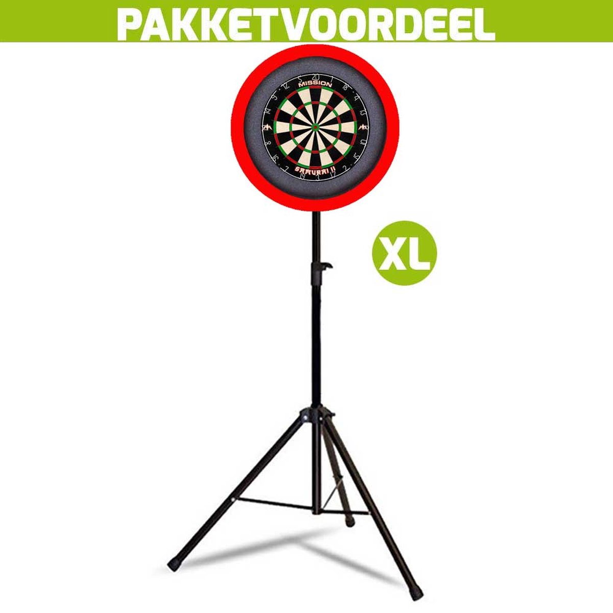 Mobiele Dartbaan VoordeelPakket + Mission Samurai 2 + Dartbordverlichting Basic XL (Rood)