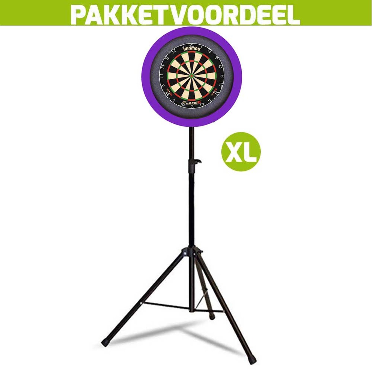 Mobiele Dartbaan VoordeelPakket + Winmau Blade 6 + Dartbordverlichting Basic XL (Paars)