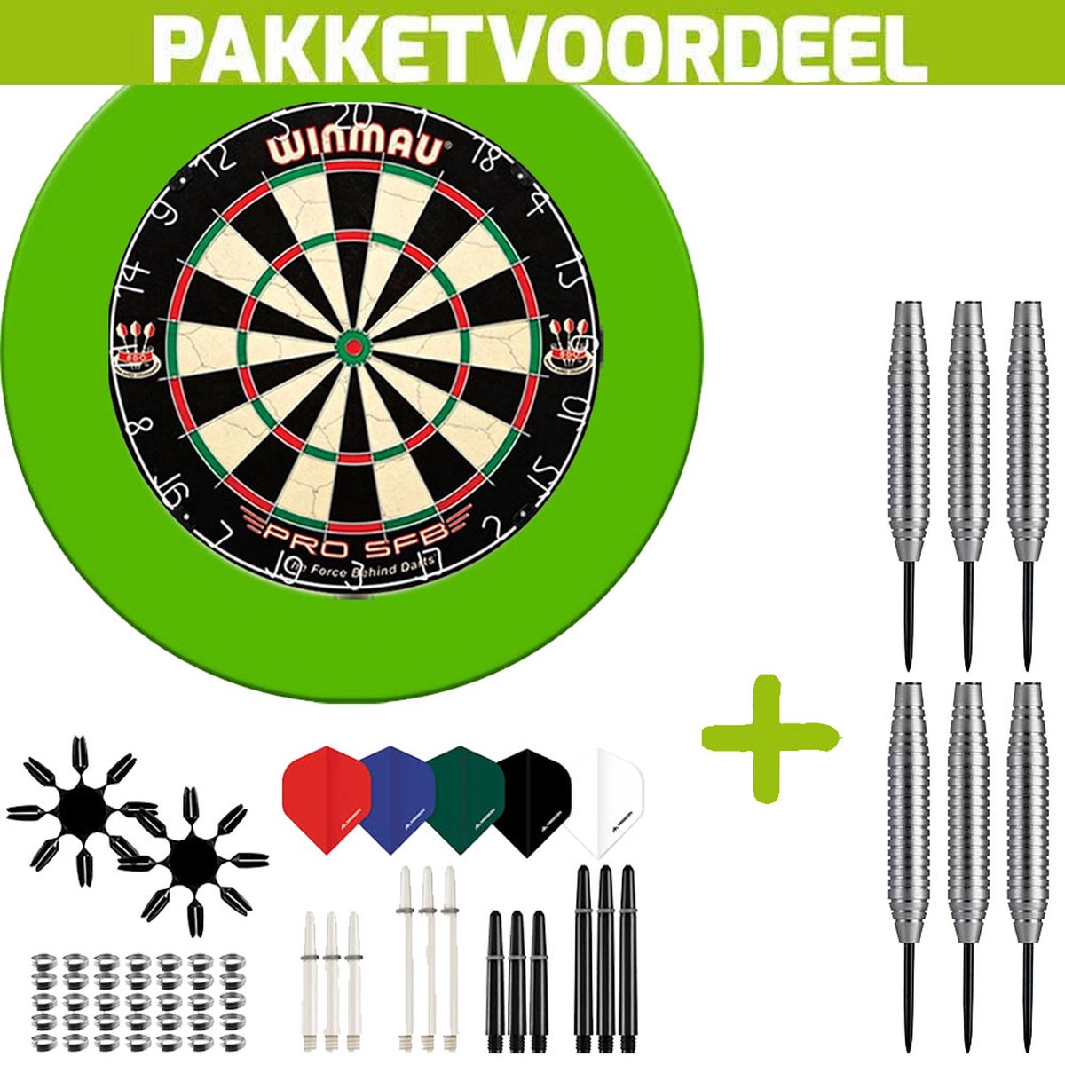 Winmau Pro SFB + Rubberen Surround (Groen) + 90 Pieces Dartaccesoires