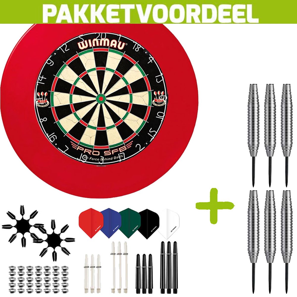 Winmau Pro SFB + Rubberen Surround (Rood) + 90 Pieces Dartaccesoires