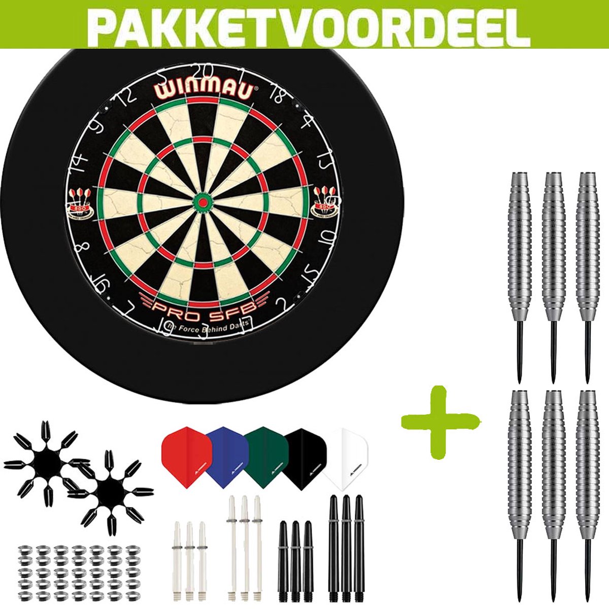 Winmau Pro SFB + Rubberen Surround (Zwart) + 90 Pieces Dartaccesoires