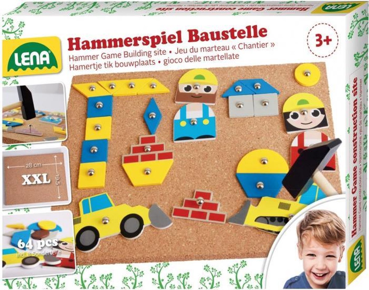 kinderspel Hamertje Tik kurk/hout/metaal 64-delig