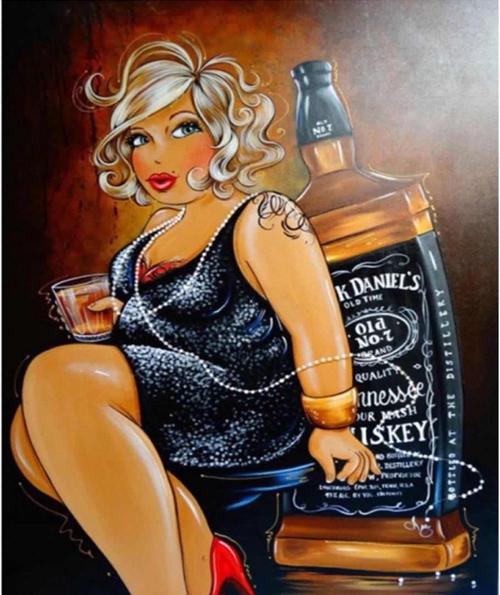 Lenks Diamond painting Dikke dame met whiskey 40 X 50cm ronde steentjes full paint Diamond Paint 4023