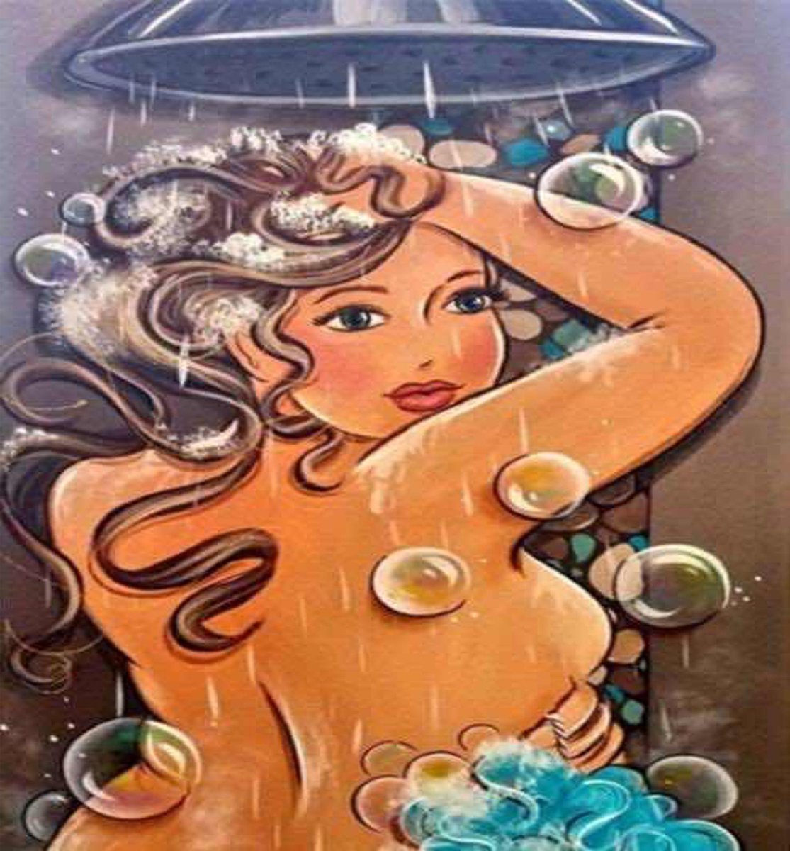 Lenks Diamond painting Dikke dame onder de douche 40 X 50cm ronde steentjes full paint Diamond Paint 4021