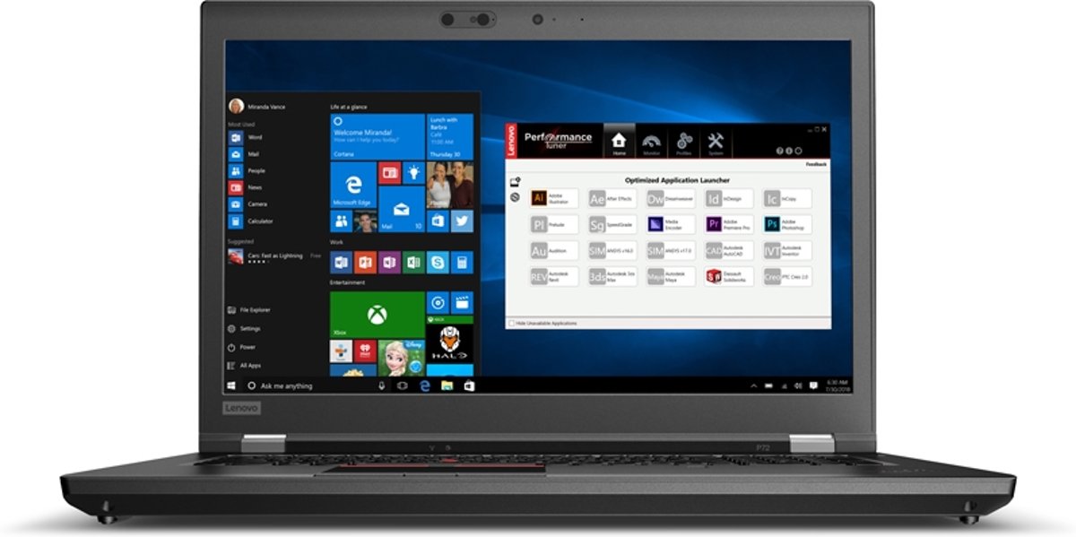 Lenovo ThinkPad P72 Zwart Mobiel werkstation 43,9 cm (17.3) 1920 x 1080 Pixels Intel® 8ste generatie Core™ i7 16 GB DDR4-SDRAM 256 GB SSD Windows 10 Pro