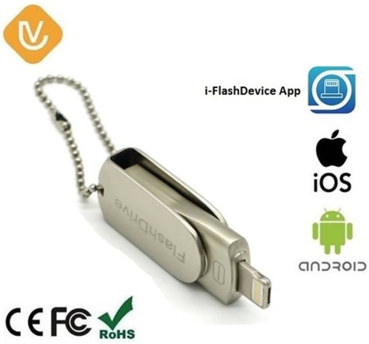 LenV - 3 in 1 Flashdrive 16GB voor Apple/IOS lightning connector en Android. Flash Drive 16GB (ipad / iphone / ipod), zilver