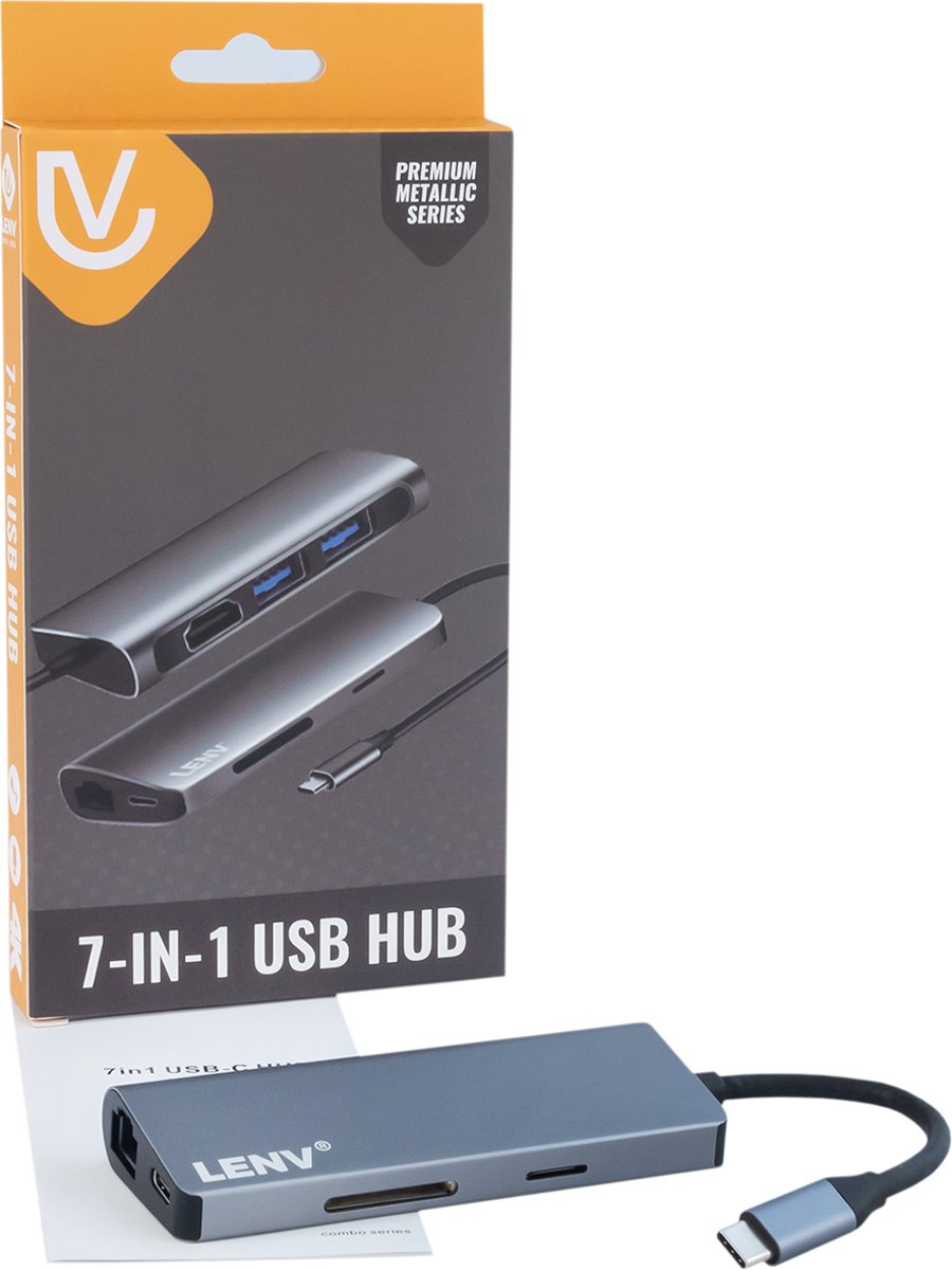 Type-C USB3.0 HDMI 4k SD card Ethernet Netwerk Lan - 7 in 1 USB Hub voor Mac OS/Windows/Linux/Android