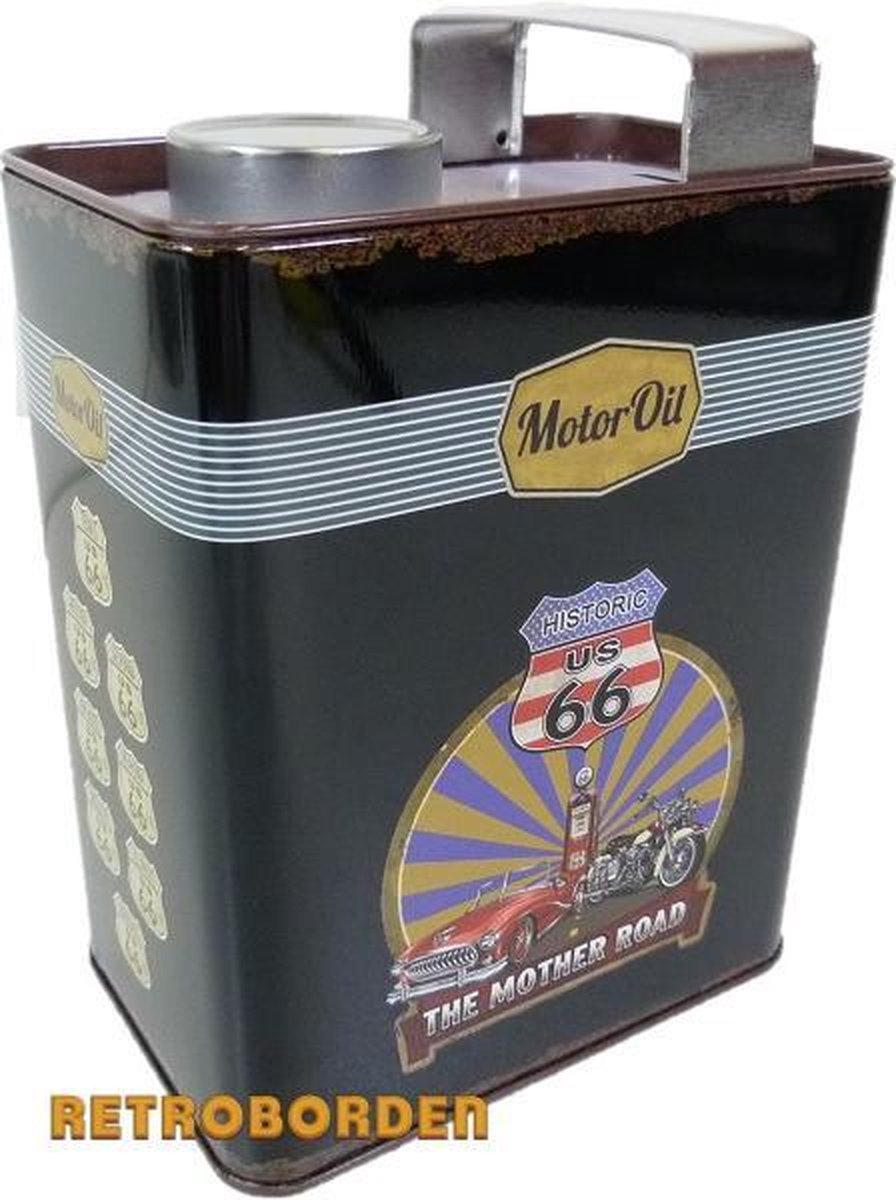 Spaarpot In Vorm Oil Can - Route 66 Mother Road Motor Oil (made in France)