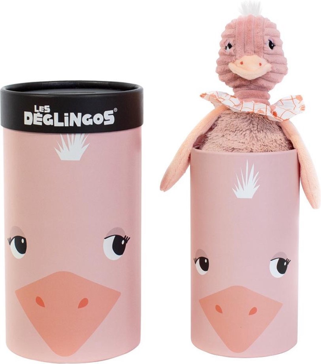 Les Deglingos Knuffel Struisvogel In Doos Beige 33 Cm