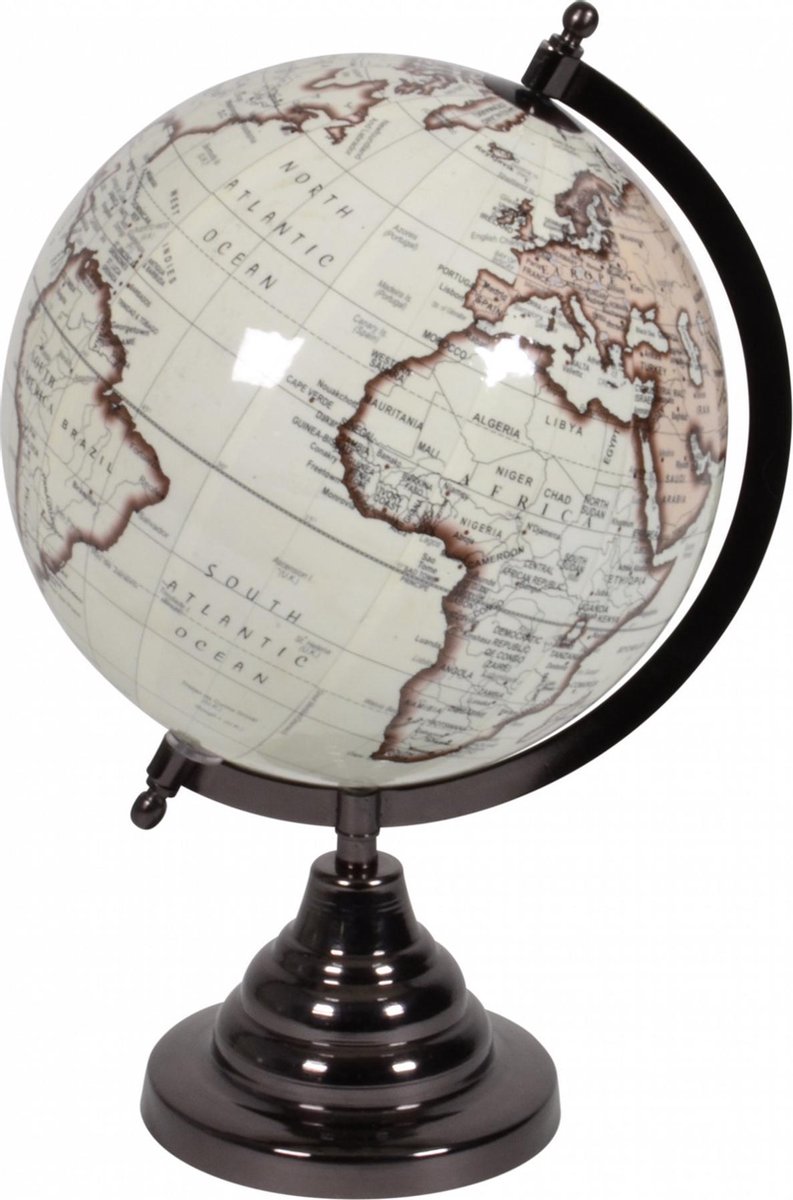 Vintage look wereldbol op houten voet 20 cm - Woondecoratie met antieke uitstraling - Wereldbollen/globes