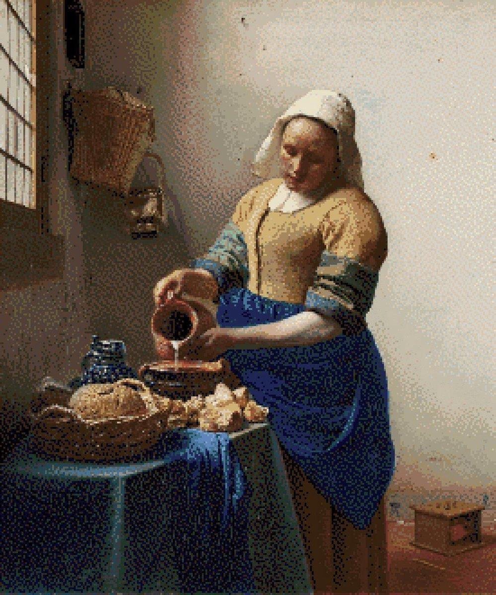 Borduurpakket Melkmeisje van Johannes Vermeer - 50 x 60 cm - Aida stof 5,5 kruisjes/cm (14 count)