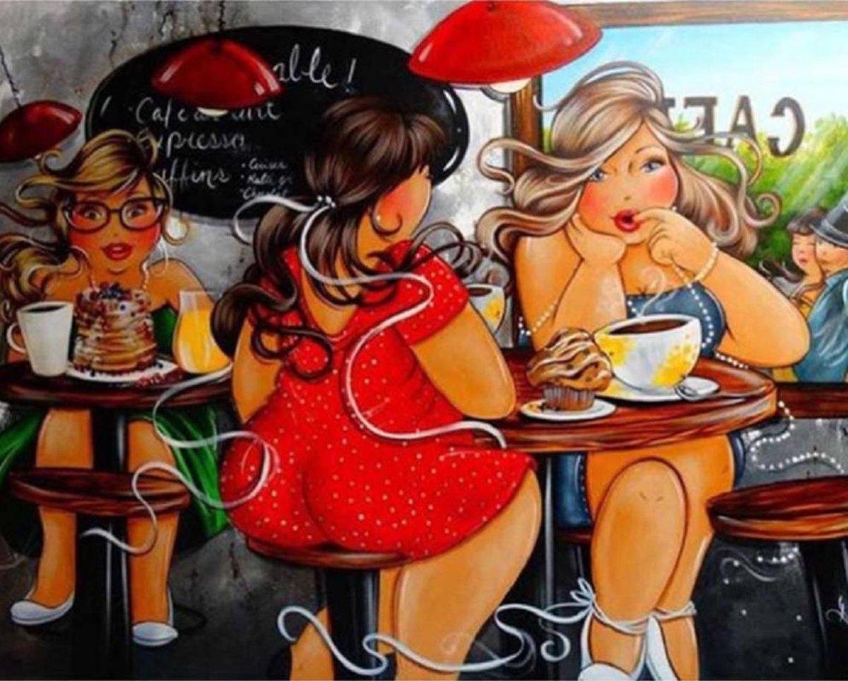 Diamond Painting Pakket Dikke dames in cafe 30x40cm