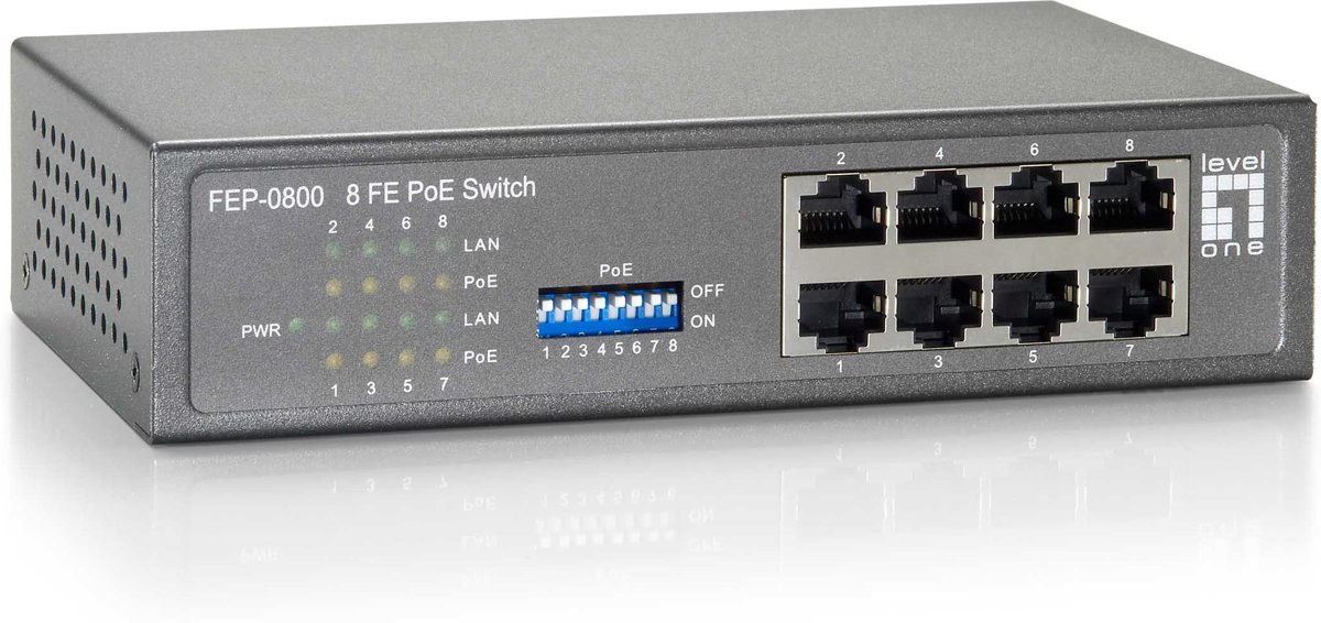 LevelOne FEP-0800 Fast Ethernet (10/100) Power over Ethernet (PoE) Grijs