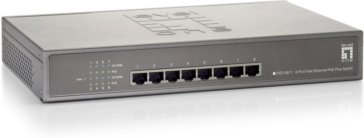 LevelOne FEP-0811 Fast Ethernet (10/100) Power over Ethernet (PoE) Grijs