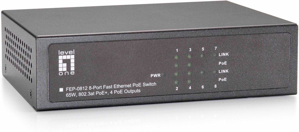 LevelOne FEP-0812 Fast Ethernet (10/100) Power over Ethernet (PoE) Grijs