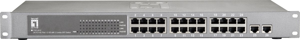 LevelOne FGP-2412 Fast Ethernet (10/100) Power over Ethernet (PoE) Grijs