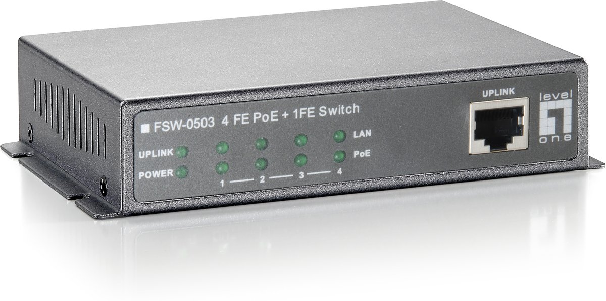 LevelOne FSW-0503W90 Fast Ethernet (10/100) Power over Ethernet (PoE) Grijs