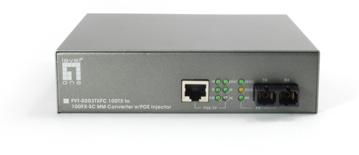 LevelOne FVT-0203TXFC 100Mbit/s Multimode Zwart netwerk media converter