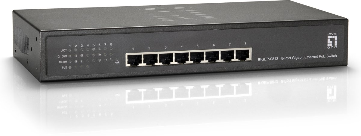 LevelOne GEP-0812 Gigabit Ethernet (10/100/1000) Grijs Power over Ethernet (PoE)