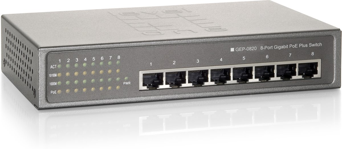 LevelOne GEP-0820 Gigabit Ethernet (10/100/1000) Grijs Power over Ethernet (PoE)