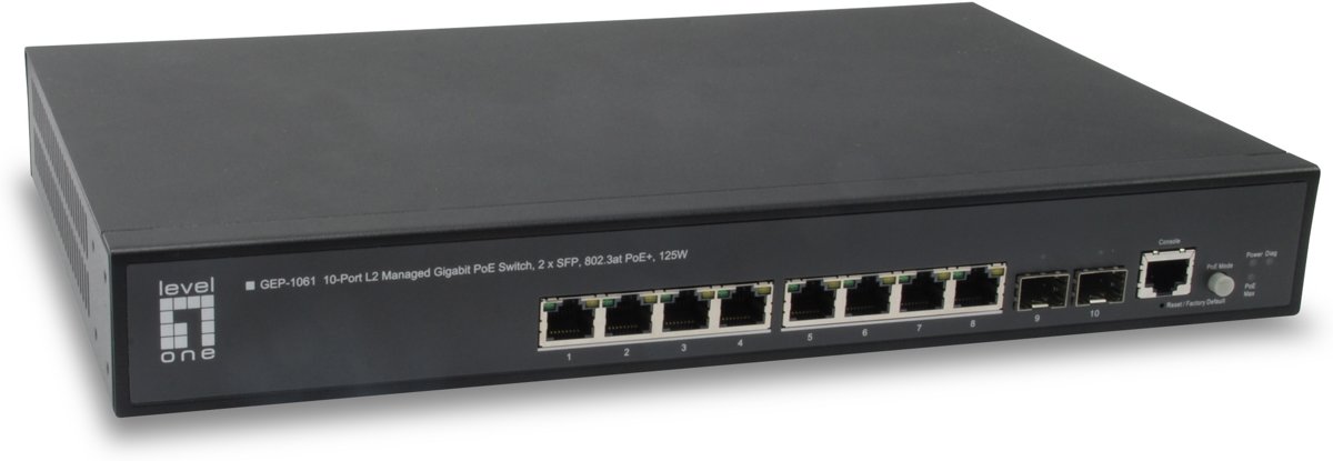 LevelOne GEP-1061 Managed L2 Gigabit Ethernet (10/100/1000) Power over Ethernet (PoE) 19U Zwart