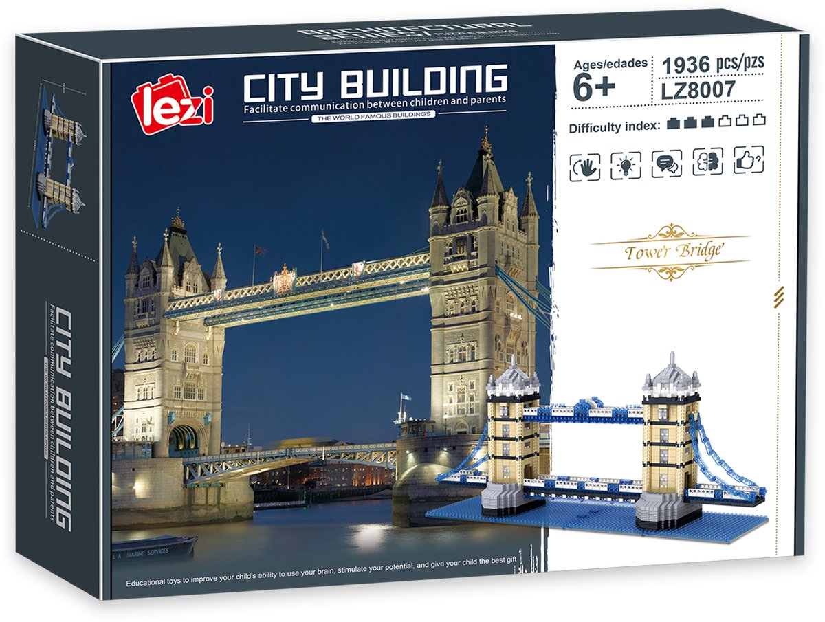 Lezi London Bridge - Architectuur / Gebouwen - Nanoblocks / miniblocks - Bouwset / 3D puzzel - 1936 bouwsteentjes