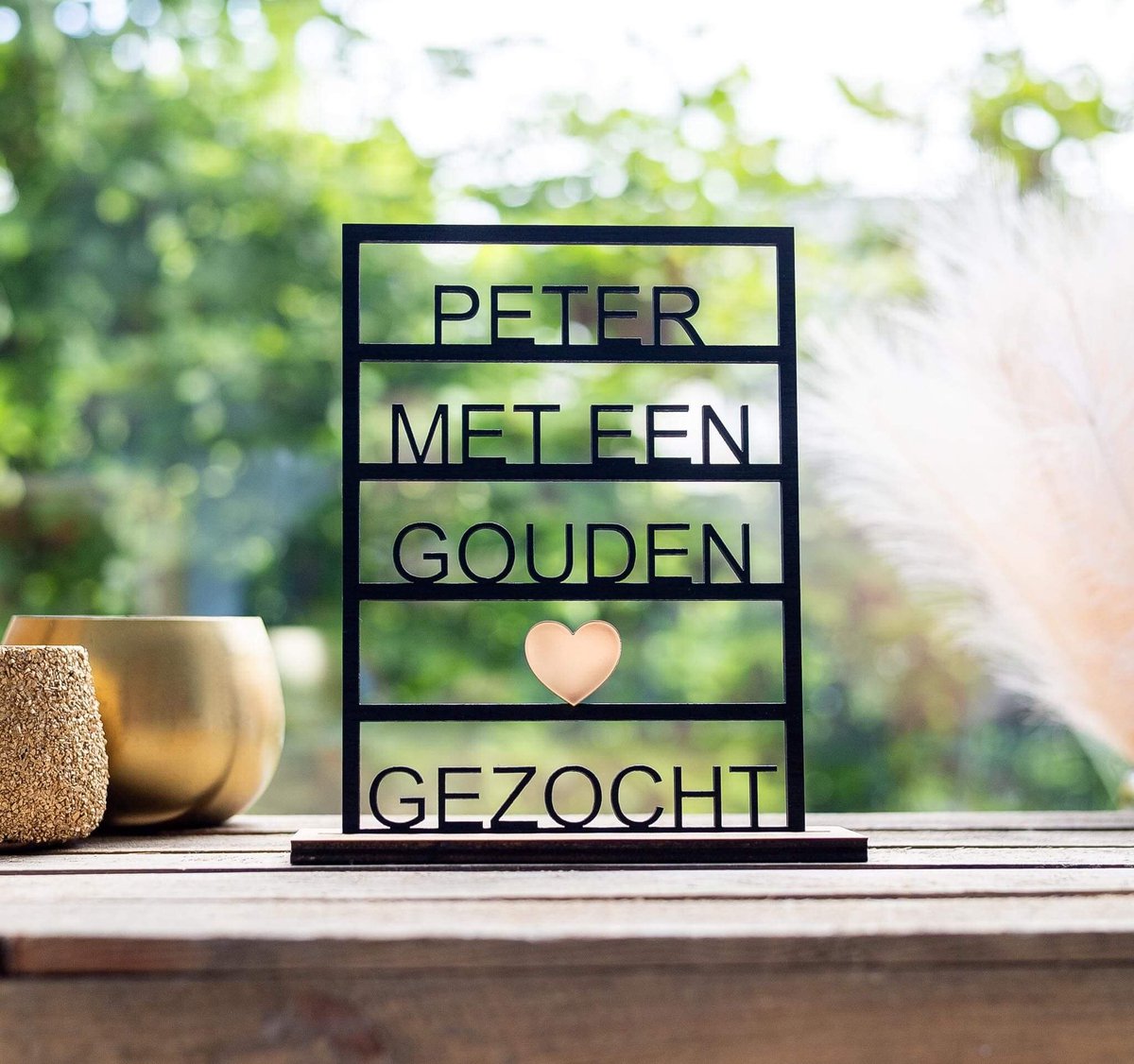 Houten Raampje - Peter met een Gouden Hart gezocht - We willen je wat vragen - Wil jij mijn Peter worden - Peter vragen - Cadeau - Origineel - Geschenkset - Hout - Duurzaam - Laser - Graveren - Uniek - Belangrijke Vraag - Peetie