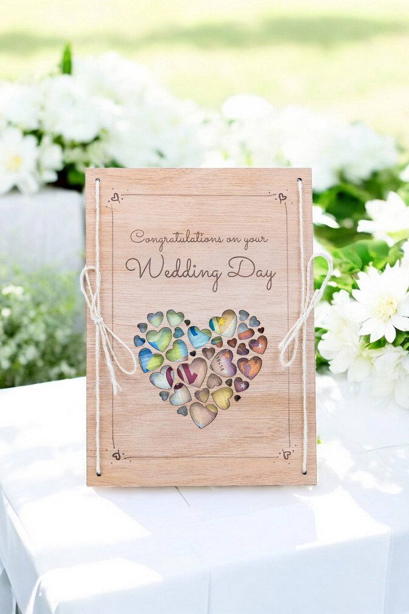 Huwelijkscadeau - Houten bord met hartje - EN - Congratulations on your Wedding Day - Geldcadeau - Trouwen - Huwelijk - Hout - Origineel - Wedding - Geschenk - Love - Proficiat met jullie Huwelijk - Bruidspaar - Bruiloft - Geld