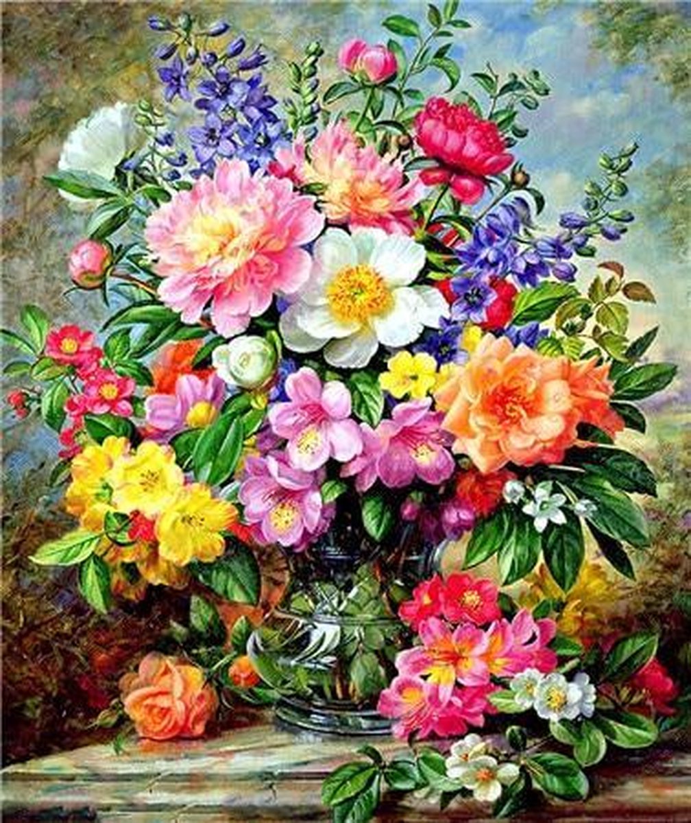 Diamond Painting 40x50cm - Rond – Bloemen – Pakket Volwassenen -  