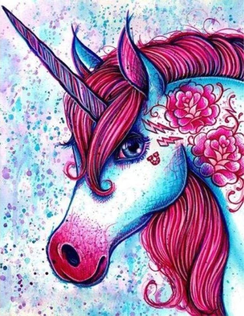 Lienz® Diamond Painting volwassenen 30x40cm – Rond – Unicorn – Eenhoorn – Bloemen – Pakket Volwassenen en kinderen