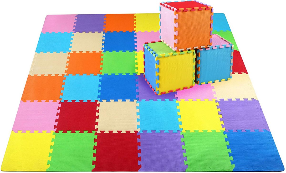   Multicolor Speelmat XL - 36-delig Puzzel van Schuim Vloer Tegels in 9 Kleuren - 180x180 cm - Zacht en Dik EVA Foam - Antislip en Waterafstotend - Educatief Speel Kleed voor Baby/Peuters/Kinderen vanaf 0 jaar - Jongens en Meisjes