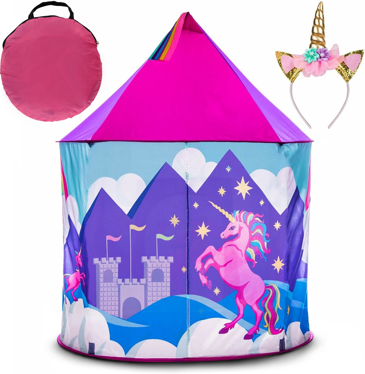 LifeGoods Unicorn Speeltent voor Kinderen - Voor Kinderen vanaf 3 Jaar - Jongens / Meisjes - Met Bodem - Inclusief Magische Eenhoorn Hoofdband