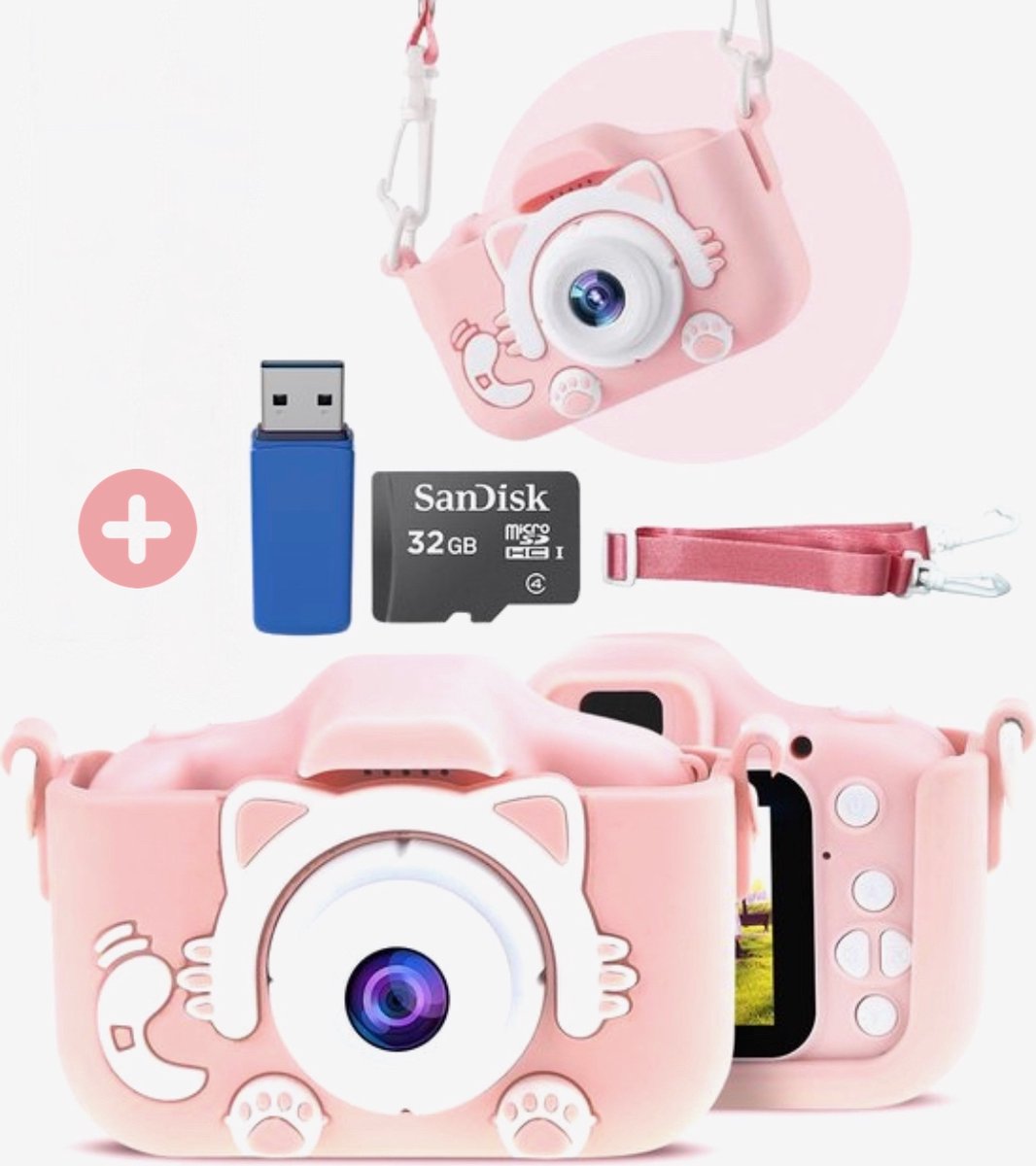  ® Digitale Speelgoed Kindercamera Roze HD 1080P 32gb met Foto en Videofunctie - Kinderfototoestel - Vlog en Selfie Camera - Speelgoedcamera