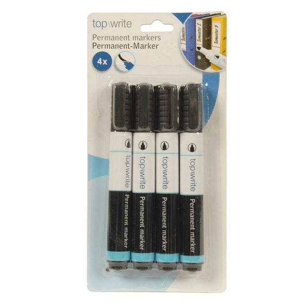 Lifetime Markeerstift permanent zwart - 4 delig