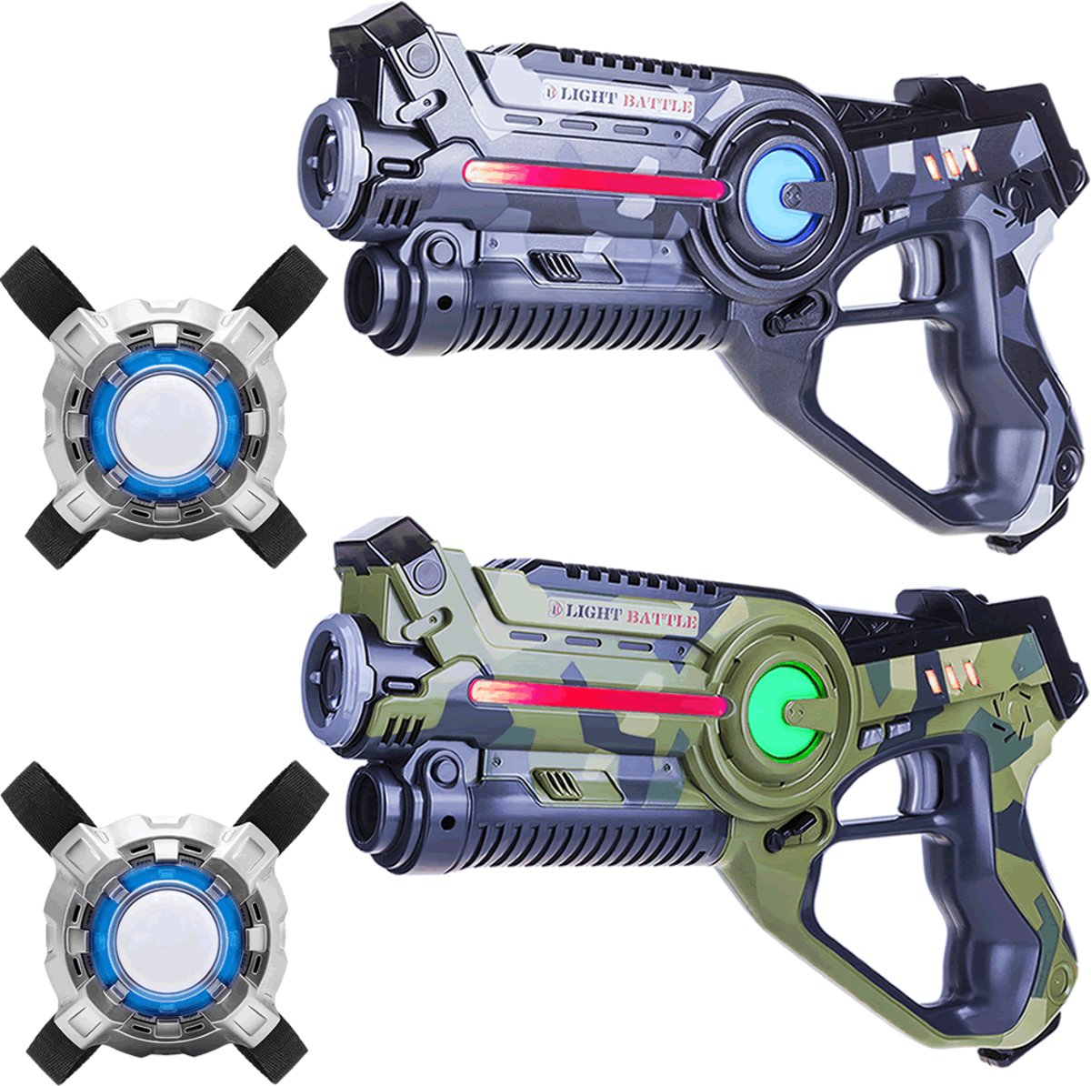 2x Lasergame pistool - camo groen en camo groen + 2x Lasergame Vest –   Laser Game Pistolen Set