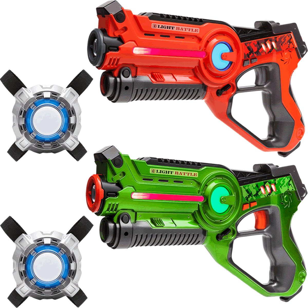 2x Lasergame pistool - groen en oranje + 2x Lasergame Vest – Light Battle Laser Game Pistolen Set