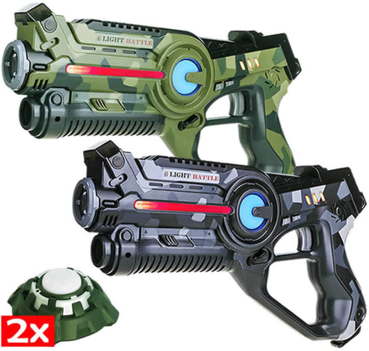 2x Light Battle Active laser game gun + 2 targets - Laserpistolen set - Camo groen en camo grijs