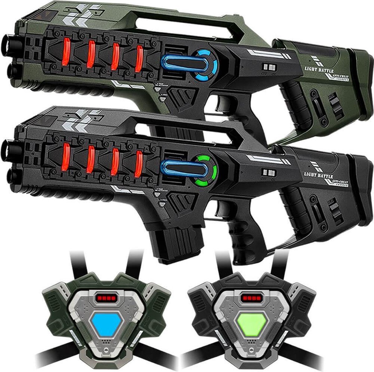 2x   Connect Anti-Cheat speelgoed lasergeweer + 2 vesten - lasergame set voor kinderen