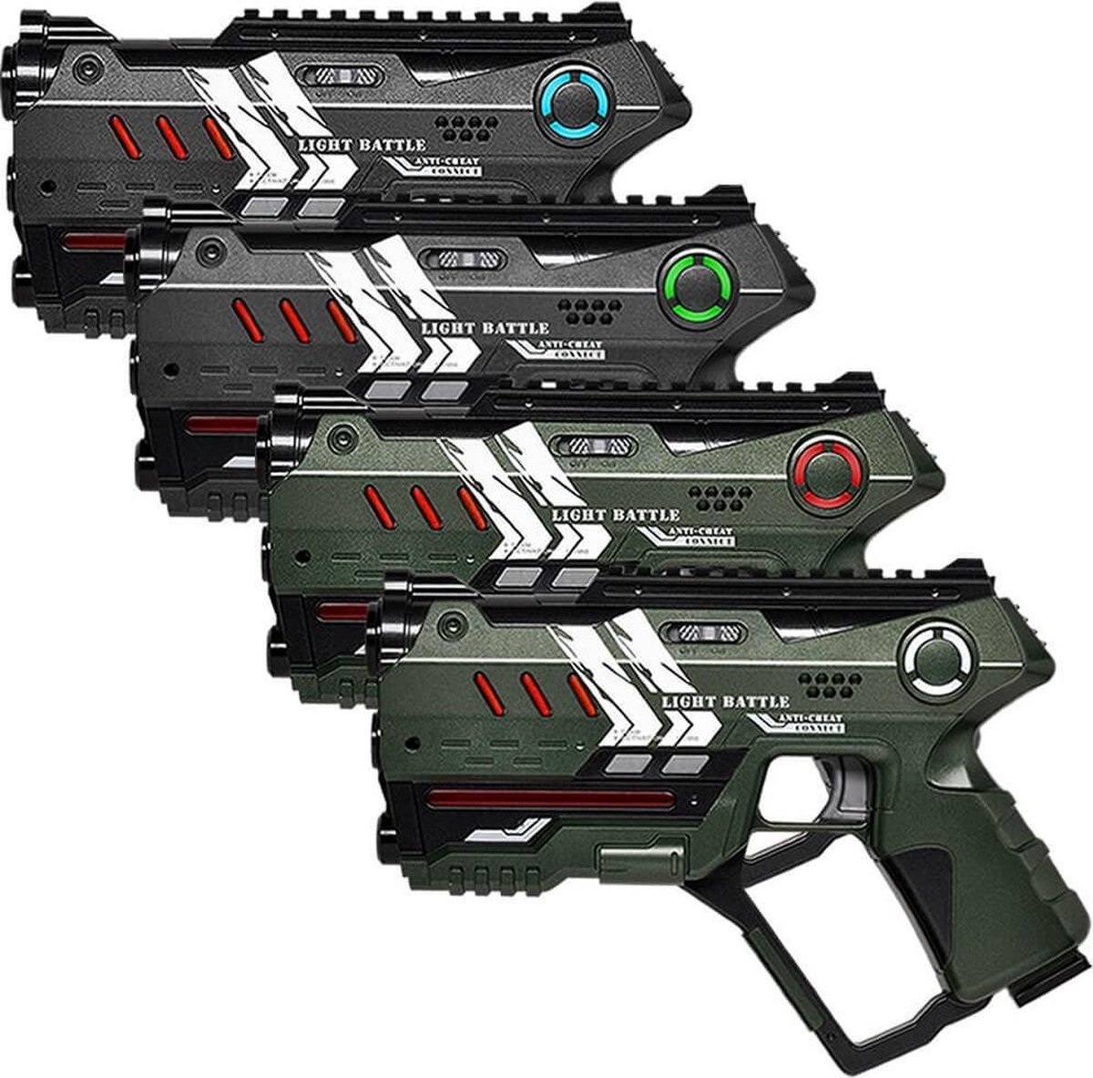 4x Light Battle Connect Anti-Cheat lasergun metallic groen, grijs - lasergame set voor kinderen